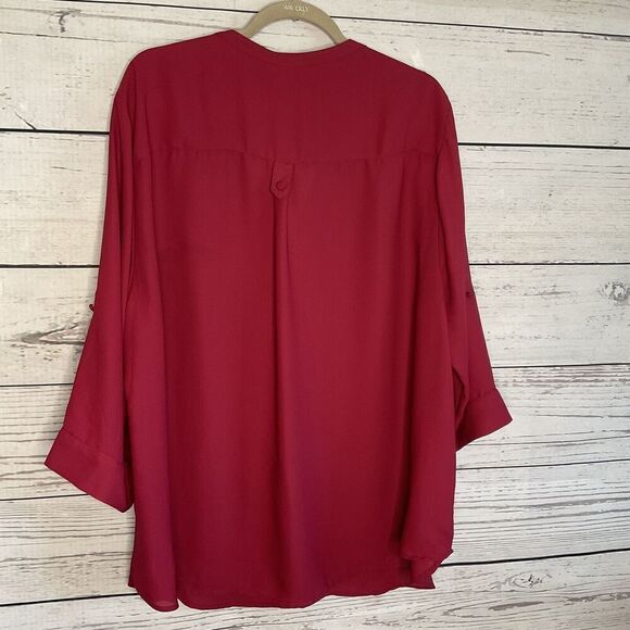 Torrid Womens Harper Roll Tab Sleeve Top Size 3X MarloRed V Neck Collared Career - Picture 4 of 6